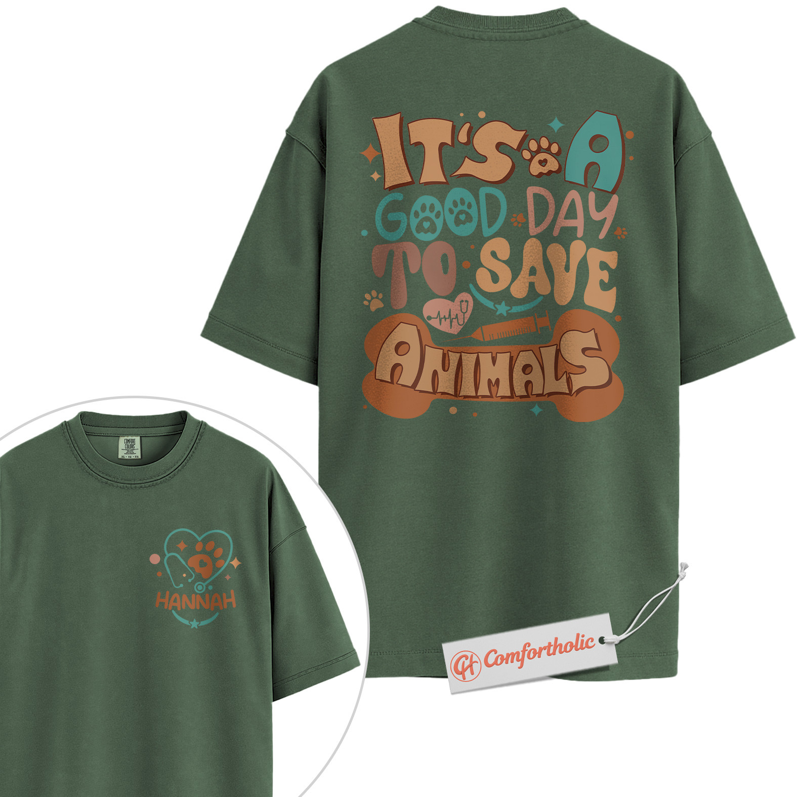 Custom Vet Tech Shirt, It’s a Good Day to Save Animals T-Shirt, Personalized Veterinary Graphic Tee, Cute Animal Care Comfort Colors Shirt 2-Sided - Image 5