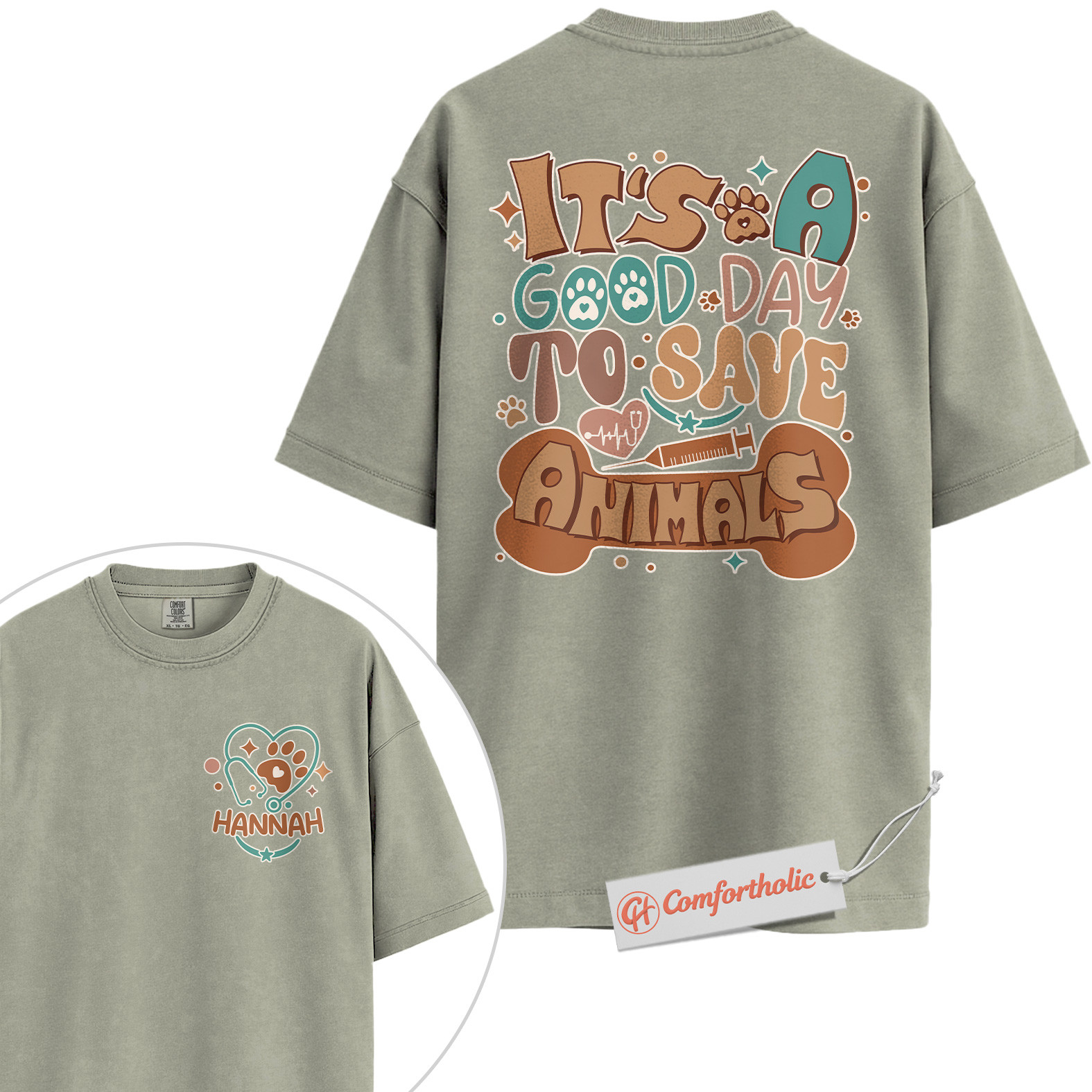 Custom Vet Tech Shirt, It’s a Good Day to Save Animals T-Shirt, Personalized Veterinary Graphic Tee, Cute Animal Care Comfort Colors Shirt 2-Sided - Image 6