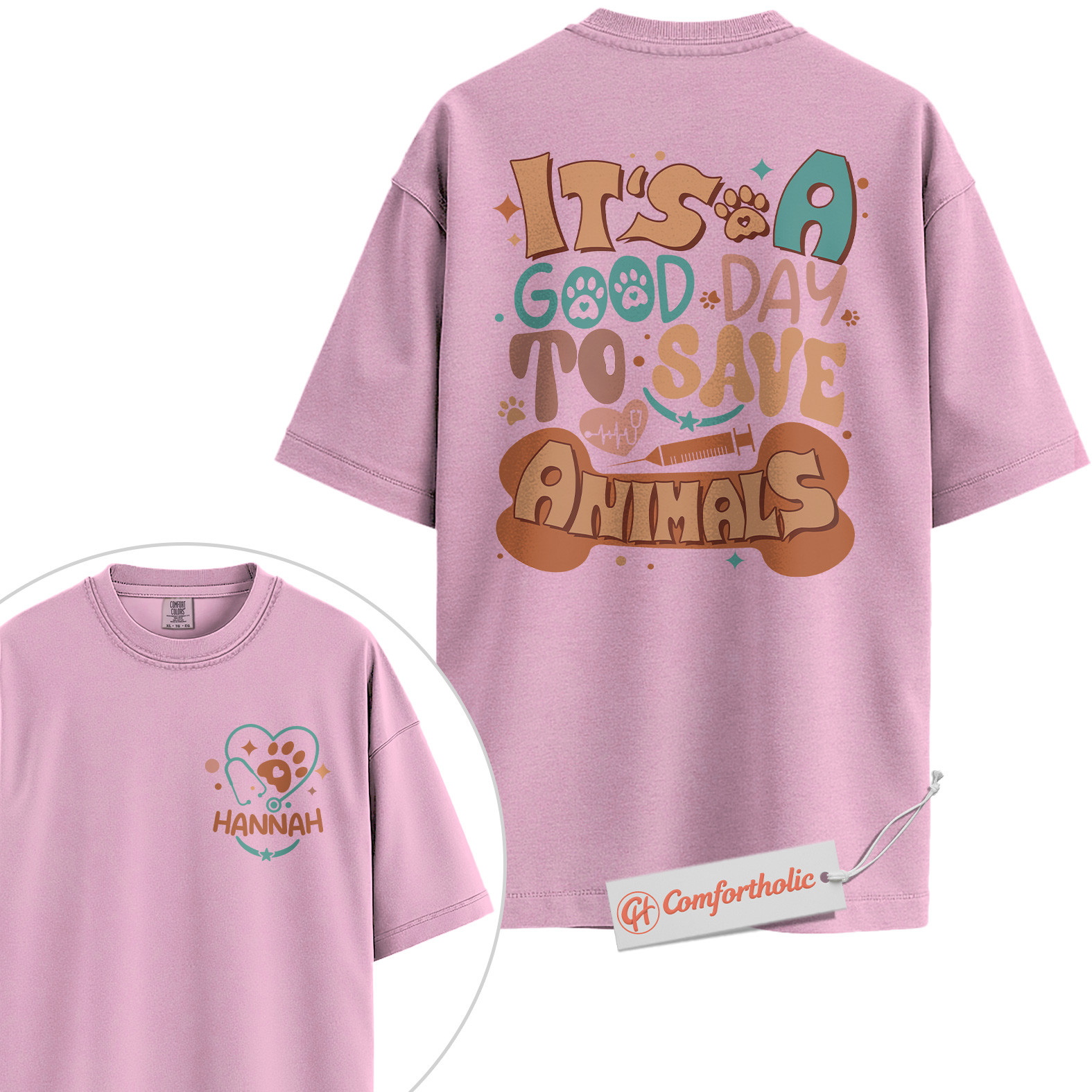 Custom Vet Tech Shirt, It’s a Good Day to Save Animals T-Shirt, Personalized Veterinary Graphic Tee, Cute Animal Care Comfort Colors Shirt 2-Sided - Image 8