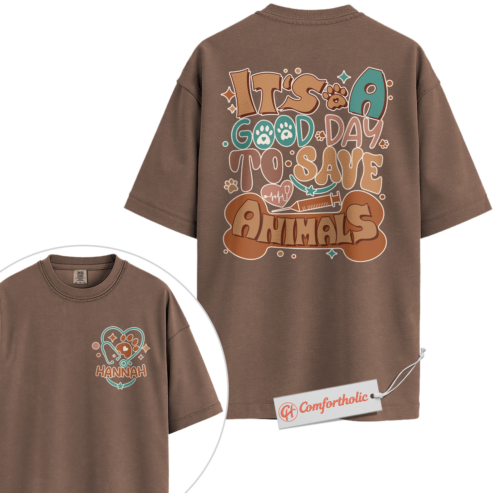 Custom Vet Tech Shirt, It’s a Good Day to Save Animals T-Shirt, Personalized Veterinary Graphic Tee, Cute Animal Care Comfort Colors Shirt 2-Sided - Image 19