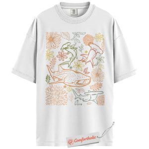 Alternative view of Shark Shirt, Floral Ocean Animal T-Shirt, Aesthetic Sea Life Graphic Tee, Gift for Marine Lovers, Nature-Inspired Comfort Colors Shirt