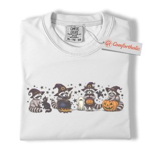 Alternative view of Halloween Raccoon Shirt, Cute Witch Animal T-Shirt, Funny Spooky Pumpkin Graphic Tee, Fall Gift for Animal Lovers, Trash Panda Comfort Colors Shirt
