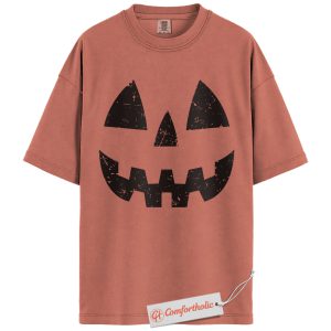 Jack O’Lantern Shirt, Minimalist Pumpkin Face Halloween T-Shirt, Spooky Fall Graphic Tee, Cute Grunge Halloween Gift, Comfort Colors Shirt