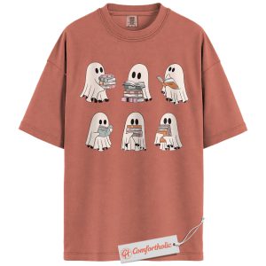 Ghost Reading Shirt, Cute Halloween Book Lover T-Shirt, Spooky Literary Graphic Tee, Fall Gift for Readers & Bibliophiles, Halloween Comfort Colors Shirt