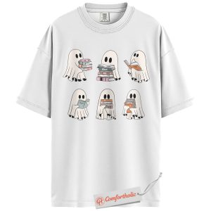 Alternative view of Ghost Reading Shirt, Cute Halloween Book Lover T-Shirt, Spooky Literary Graphic Tee, Fall Gift for Readers & Bibliophiles, Halloween Comfort Colors Shirt