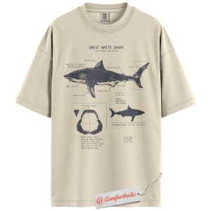 Great White Shark Shirt, Educational Marine Biology T-Shirt, Anatomical Ocean Animal Graphic Tee, Gift for Shark Lovers, Sea Life Comfort Colors Shirt