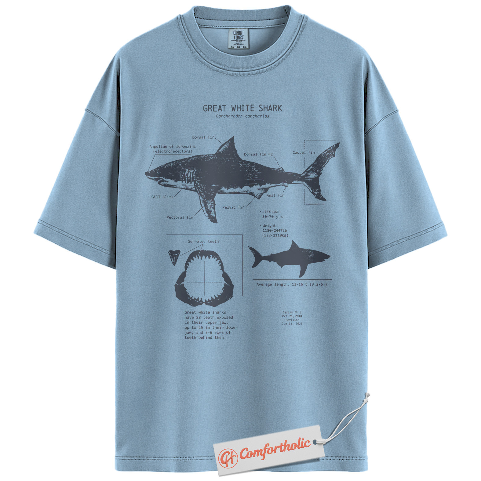 Great White Shark Shirt, Educational Marine Biology T-Shirt, Anatomical Ocean Animal Graphic Tee, Gift for Shark Lovers, Sea Life Comfort Colors Shirt - Image 8