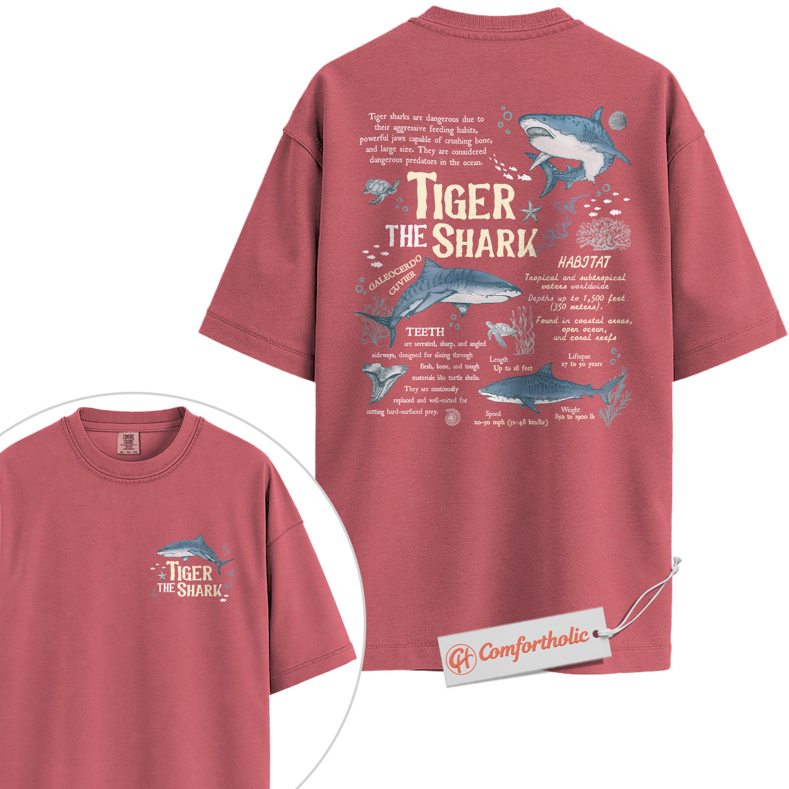 Tiger Shark Shirt, Educational Ocean Animal T-Shirt, Marine Biology Graphic Tee, Gift for Shark Lovers, Sea Life Diagram Comfort Colors Shirt 2-Sided - Image 10