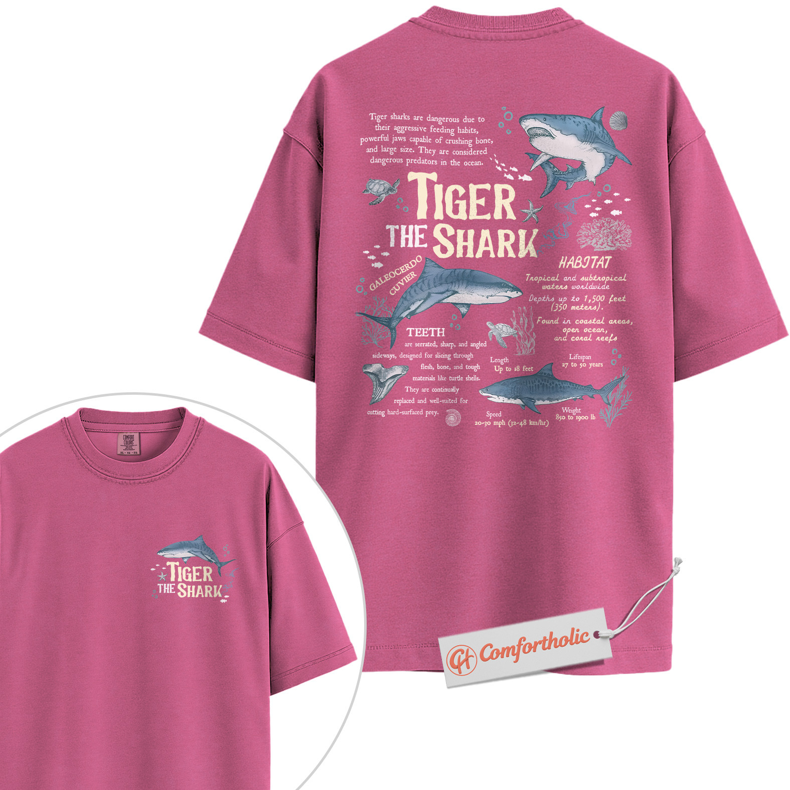 Tiger Shark Shirt, Educational Ocean Animal T-Shirt, Marine Biology Graphic Tee, Gift for Shark Lovers, Sea Life Diagram Comfort Colors Shirt 2-Sided - Image 16