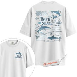 Alternative view of Tiger Shark Shirt, Educational Ocean Animal T-Shirt, Marine Biology Graphic Tee, Gift for Shark Lovers, Sea Life Diagram Comfort Colors Shirt 2-Sided