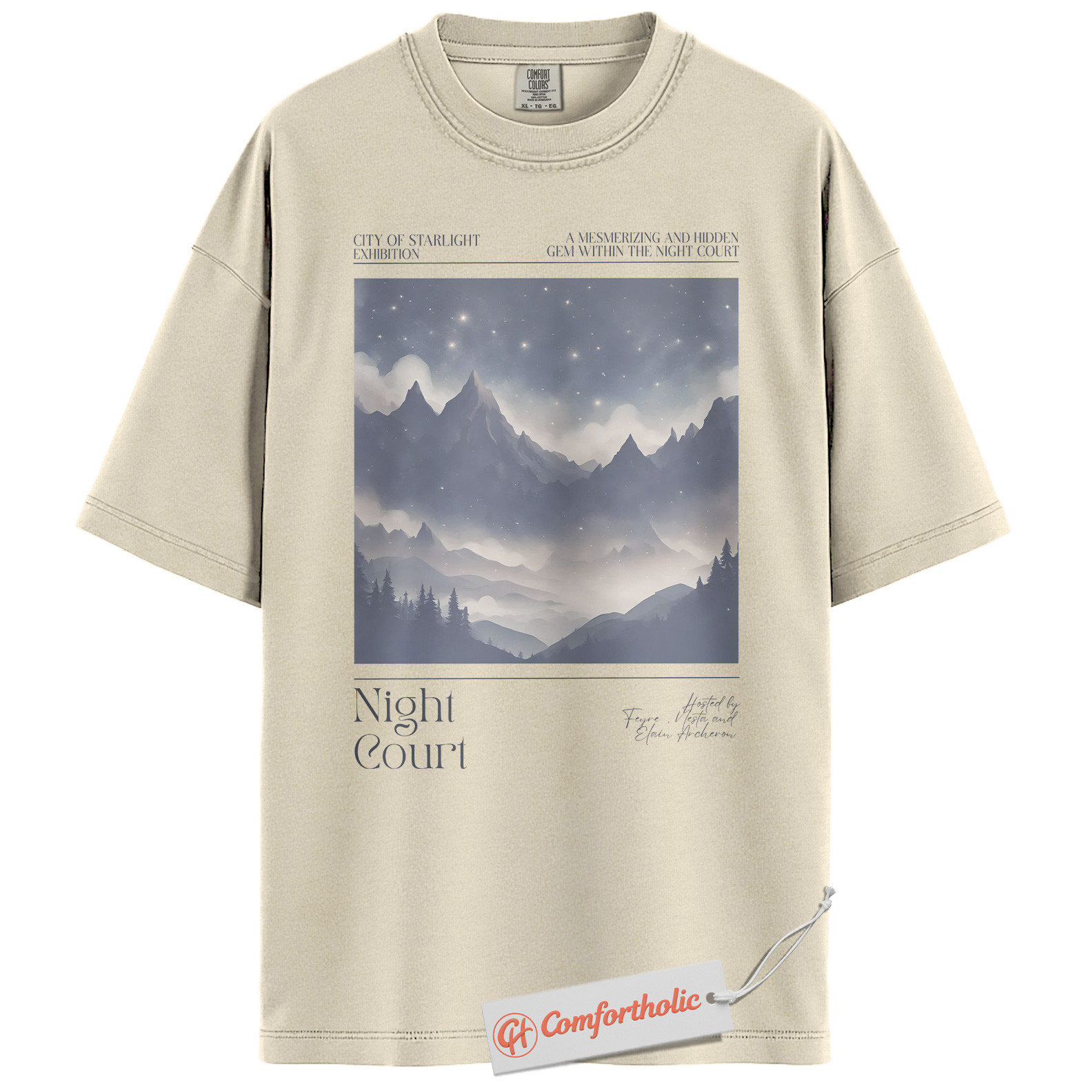 Night Court Shirt, Velaris Starry Mountain Tee, ACOTAR Fantasy Bookish T-Shirt, Gift for Sarah J. Maas Fans, Aesthetic Book Lover Comfort Colors Shirt - Image 4