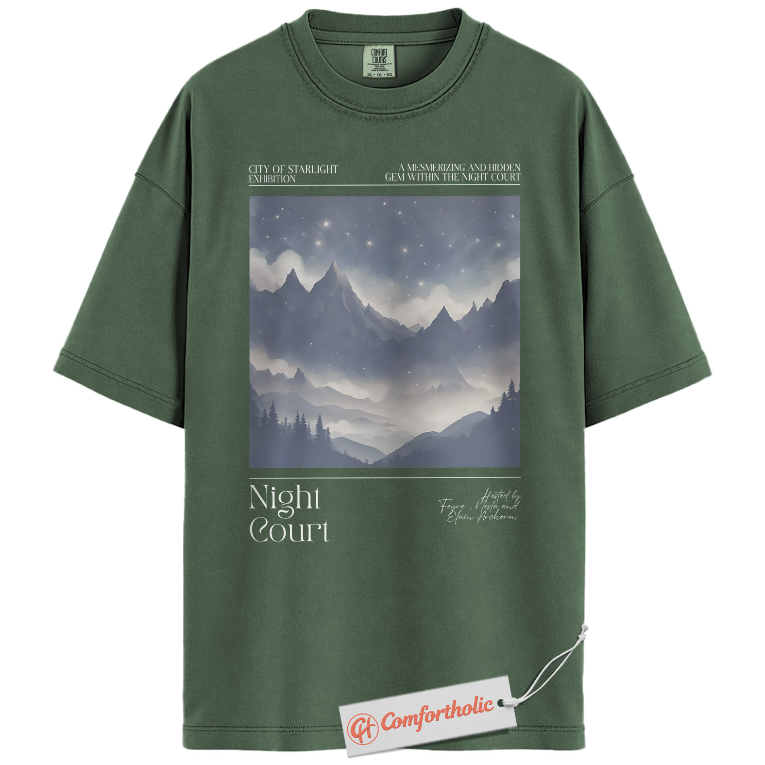 Night Court Shirt, Velaris Starry Mountain Tee, ACOTAR Fantasy Bookish T-Shirt, Gift for Sarah J. Maas Fans, Aesthetic Book Lover Comfort Colors Shirt - Image 5