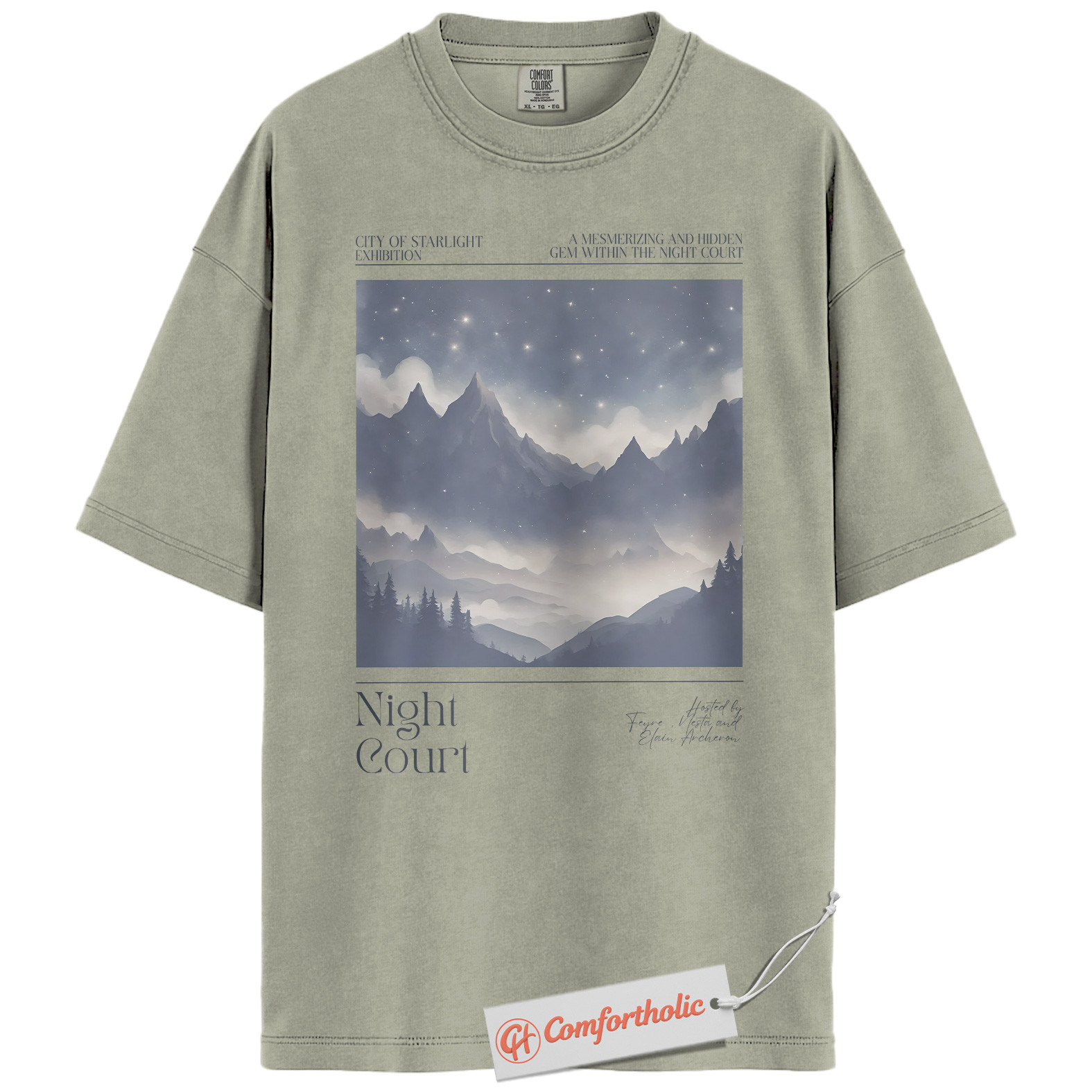Night Court Shirt, Velaris Starry Mountain Tee, ACOTAR Fantasy Bookish T-Shirt, Gift for Sarah J. Maas Fans, Aesthetic Book Lover Comfort Colors Shirt - Image 6