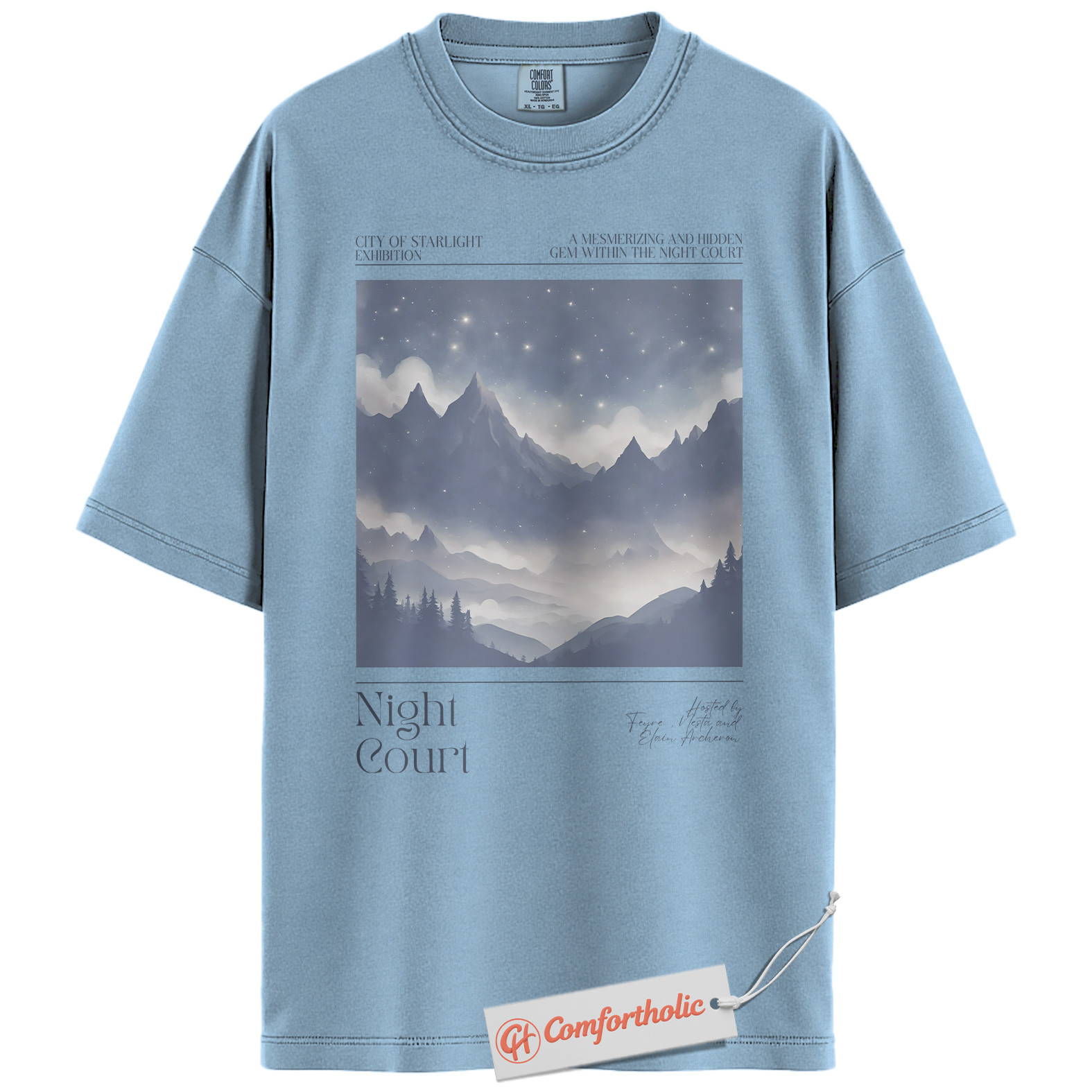 Night Court Shirt, Velaris Starry Mountain Tee, ACOTAR Fantasy Bookish T-Shirt, Gift for Sarah J. Maas Fans, Aesthetic Book Lover Comfort Colors Shirt - Image 14
