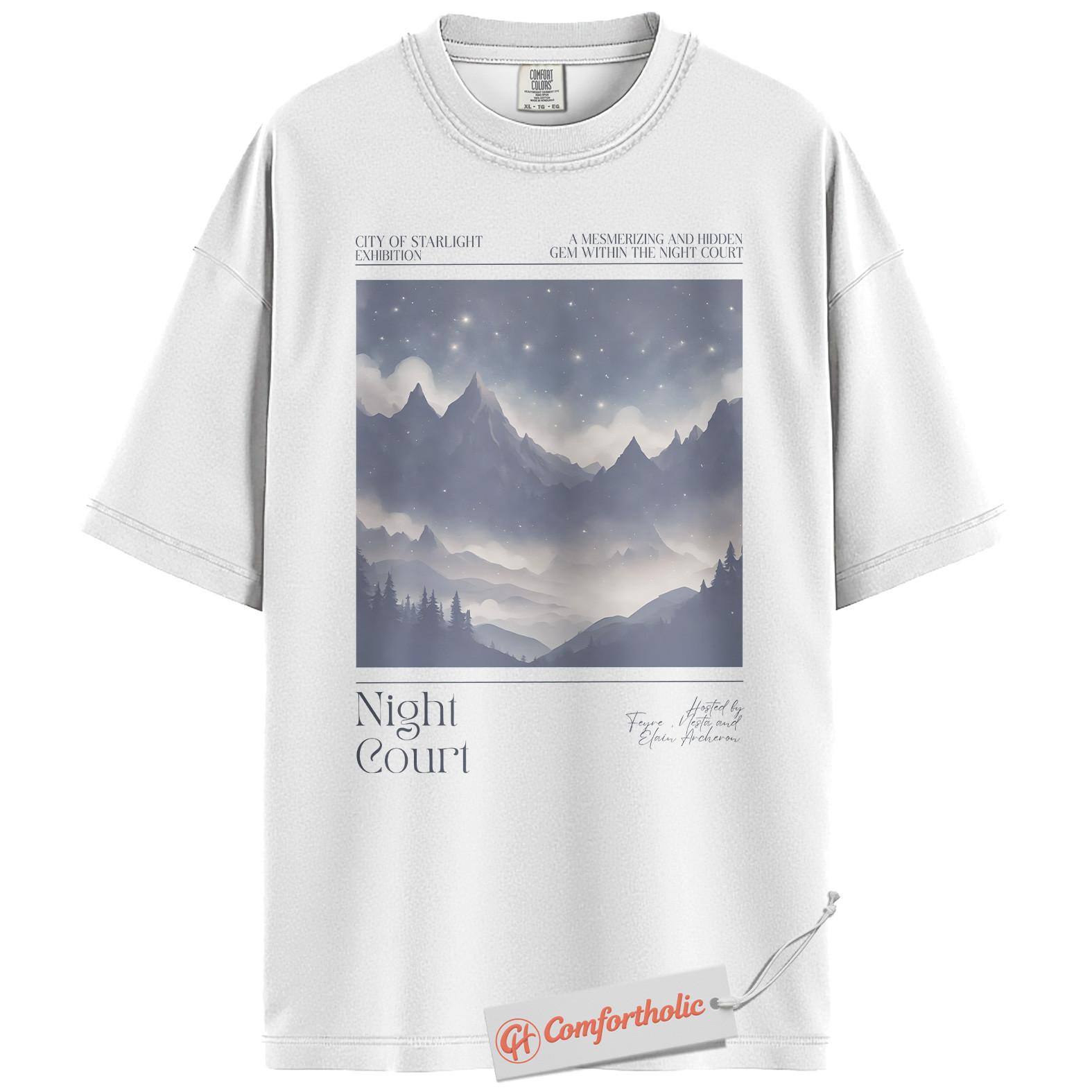 Night Court Shirt, Velaris Starry Mountain Tee, ACOTAR Fantasy Bookish T-Shirt, Gift for Sarah J. Maas Fans, Aesthetic Book Lover Comfort Colors Shirt - Image 2