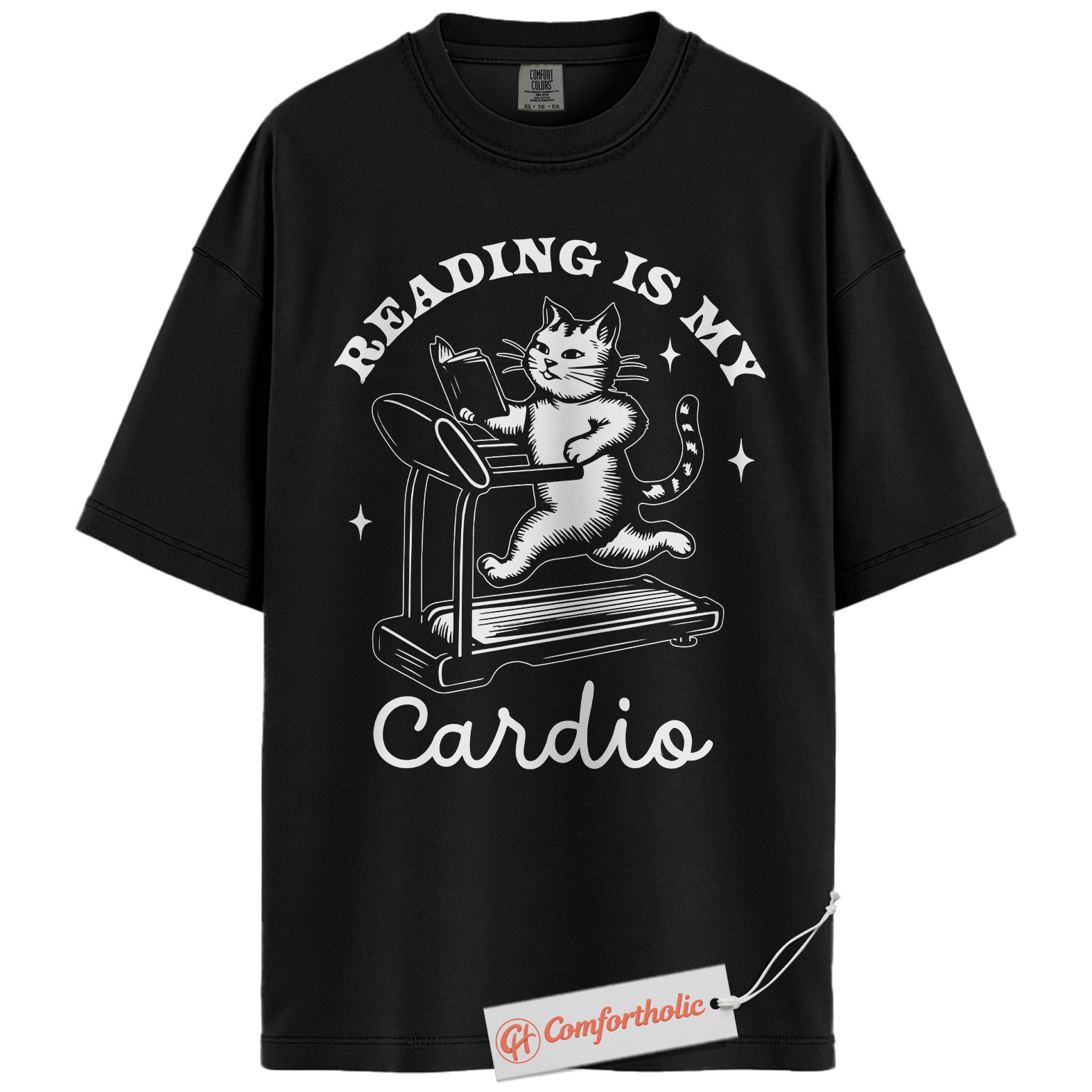 Reading Is My Cardio Shirt, Funny Cat Book Lover Shirt, Cute Treadmill Reading Shirt, Gift for Readers and Cat Lovers, Comfort Colors T-Shirt - Image 3