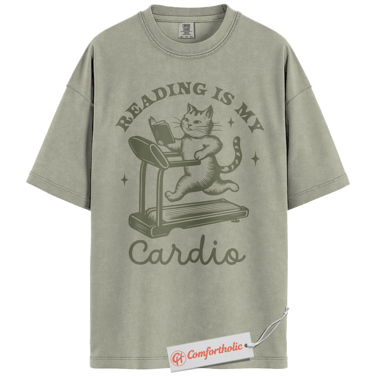 Reading Is My Cardio Shirt, Funny Cat Book Lover Shirt, Cute Treadmill Reading Shirt, Gift for Readers and Cat Lovers, Comfort Colors T-Shirt - Image 6