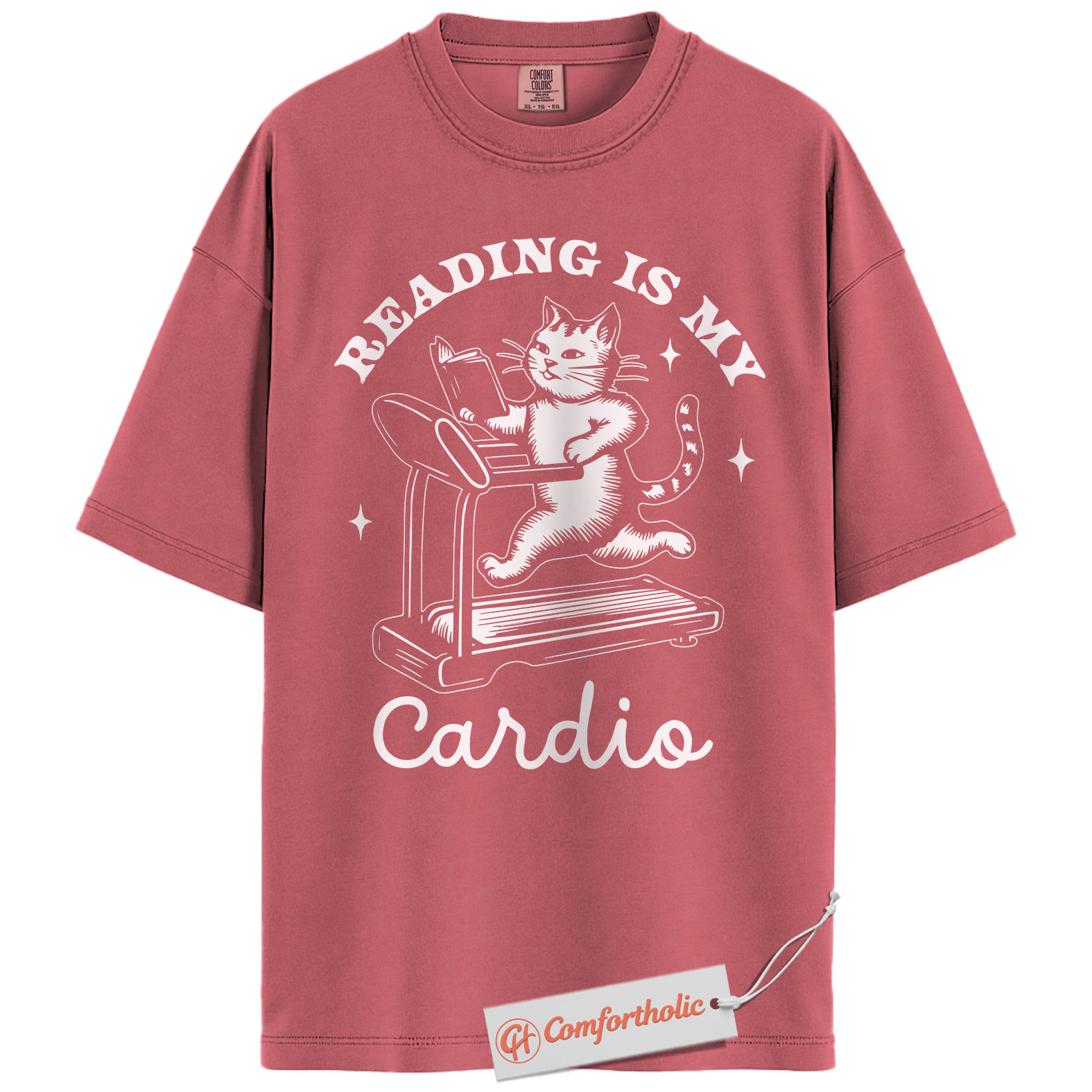 Reading Is My Cardio Shirt, Funny Cat Book Lover Shirt, Cute Treadmill Reading Shirt, Gift for Readers and Cat Lovers, Comfort Colors T-Shirt - Image 9