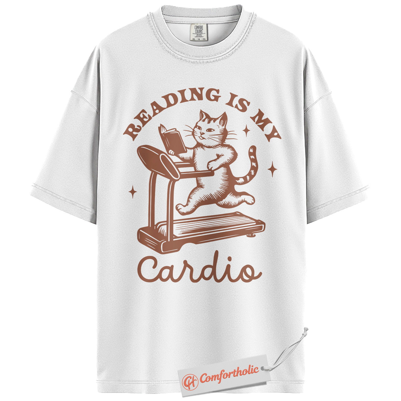 Reading Is My Cardio Shirt, Funny Cat Book Lover Shirt, Cute Treadmill Reading Shirt, Gift for Readers and Cat Lovers, Comfort Colors T-Shirt - Image 2