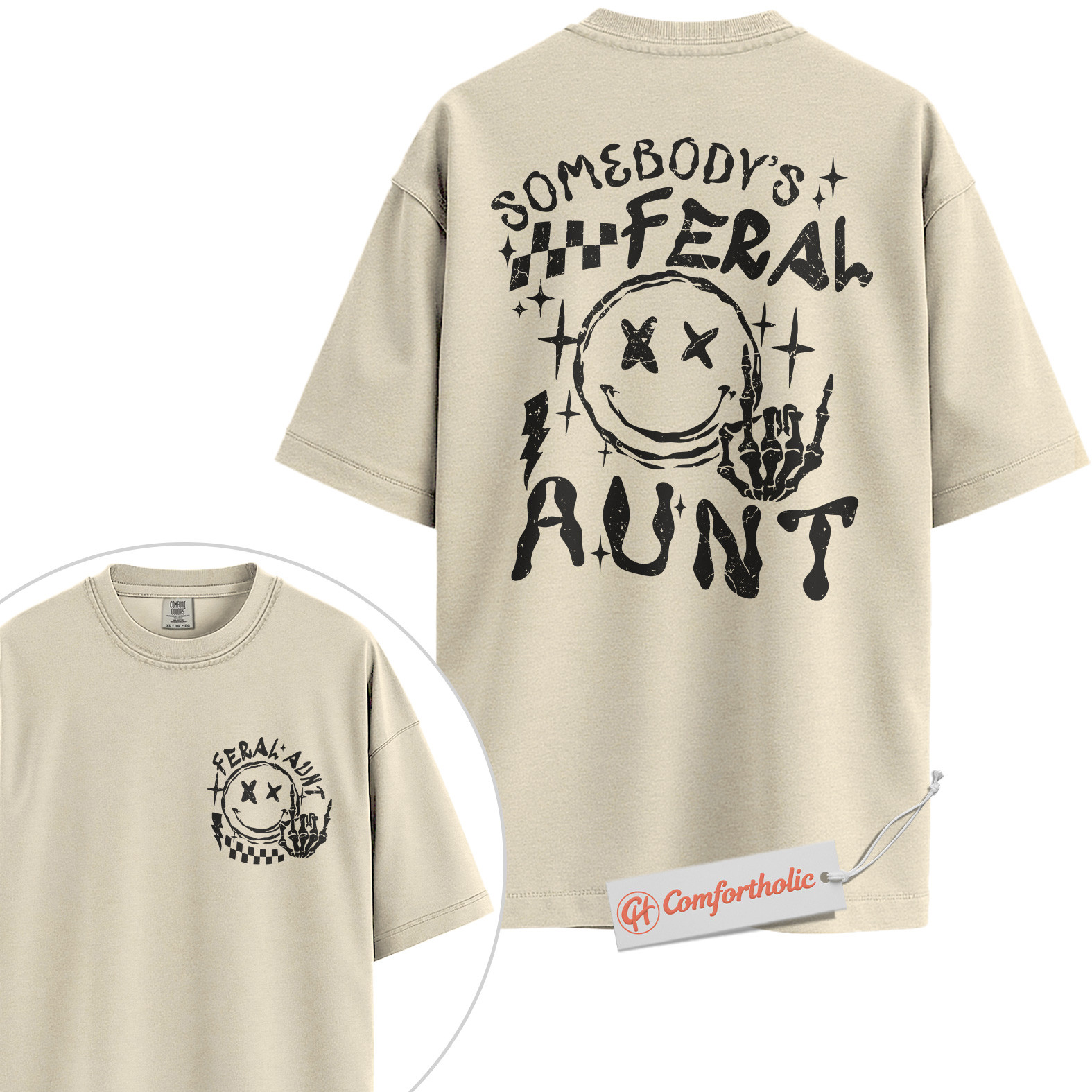 Somebody’s Feral Aunt Shirt, Funny Auntie Shirt, Cool Alternative Family Shirt, Comfort Colors Shirt 2-Sided - Image 5