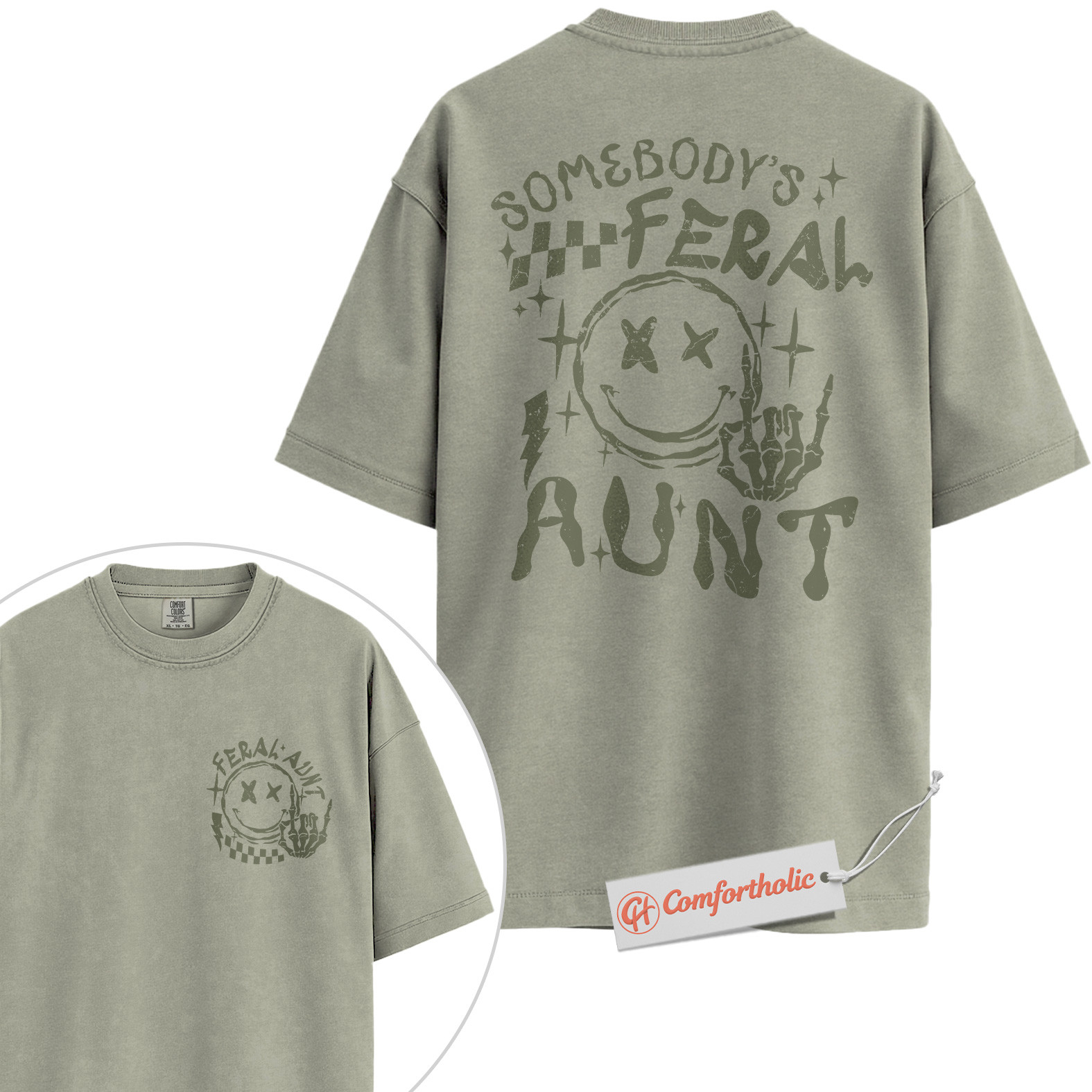 Somebody’s Feral Aunt Shirt, Funny Auntie Shirt, Cool Alternative Family Shirt, Comfort Colors Shirt 2-Sided - Image 7