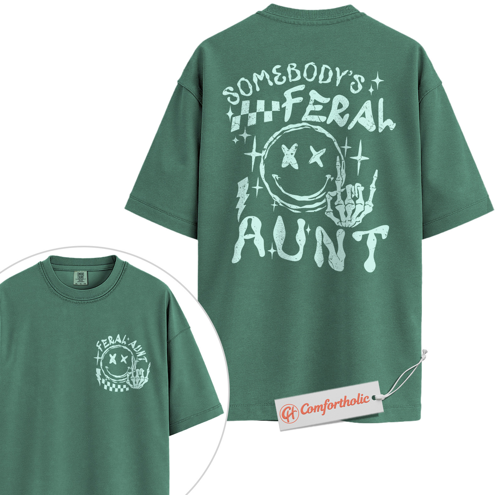 Somebody’s Feral Aunt Shirt, Funny Auntie Shirt, Cool Alternative Family Shirt, Comfort Colors Shirt 2-Sided - Image 10