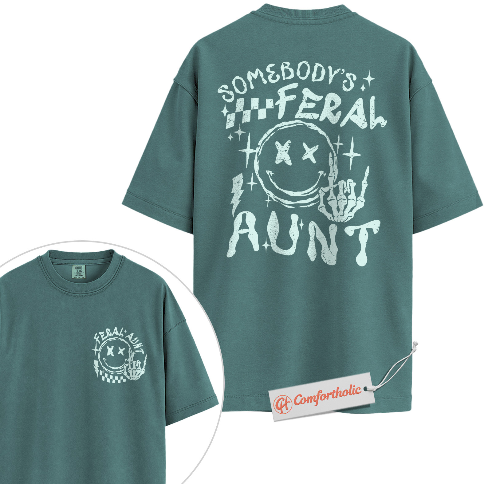 Somebody’s Feral Aunt Shirt, Funny Auntie Shirt, Cool Alternative Family Shirt, Comfort Colors Shirt 2-Sided - Image 11