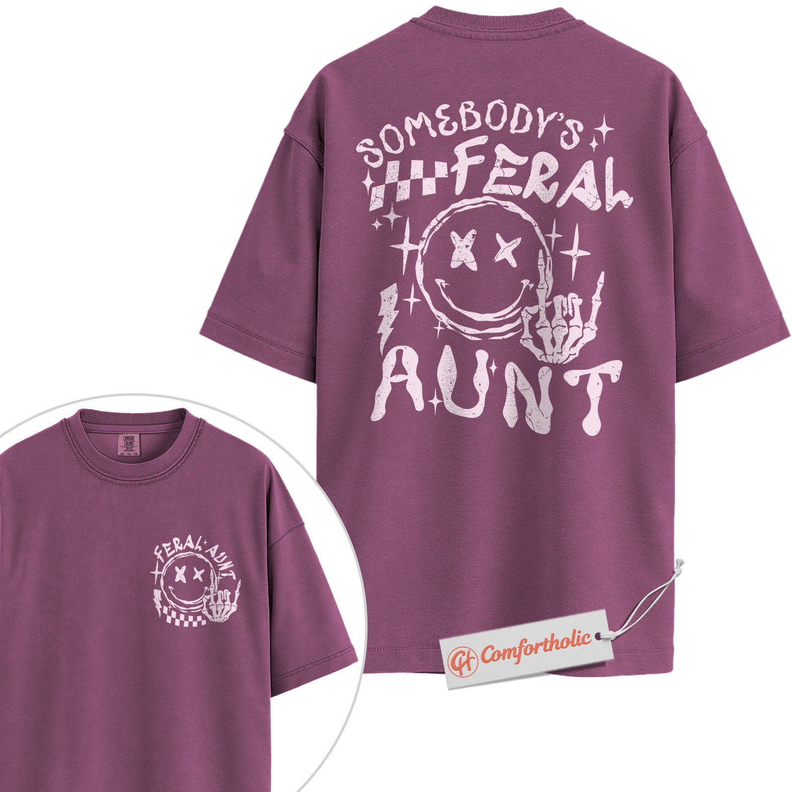 Somebody’s Feral Aunt Shirt, Funny Auntie Shirt, Cool Alternative Family Shirt, Comfort Colors Shirt 2-Sided - Image 15