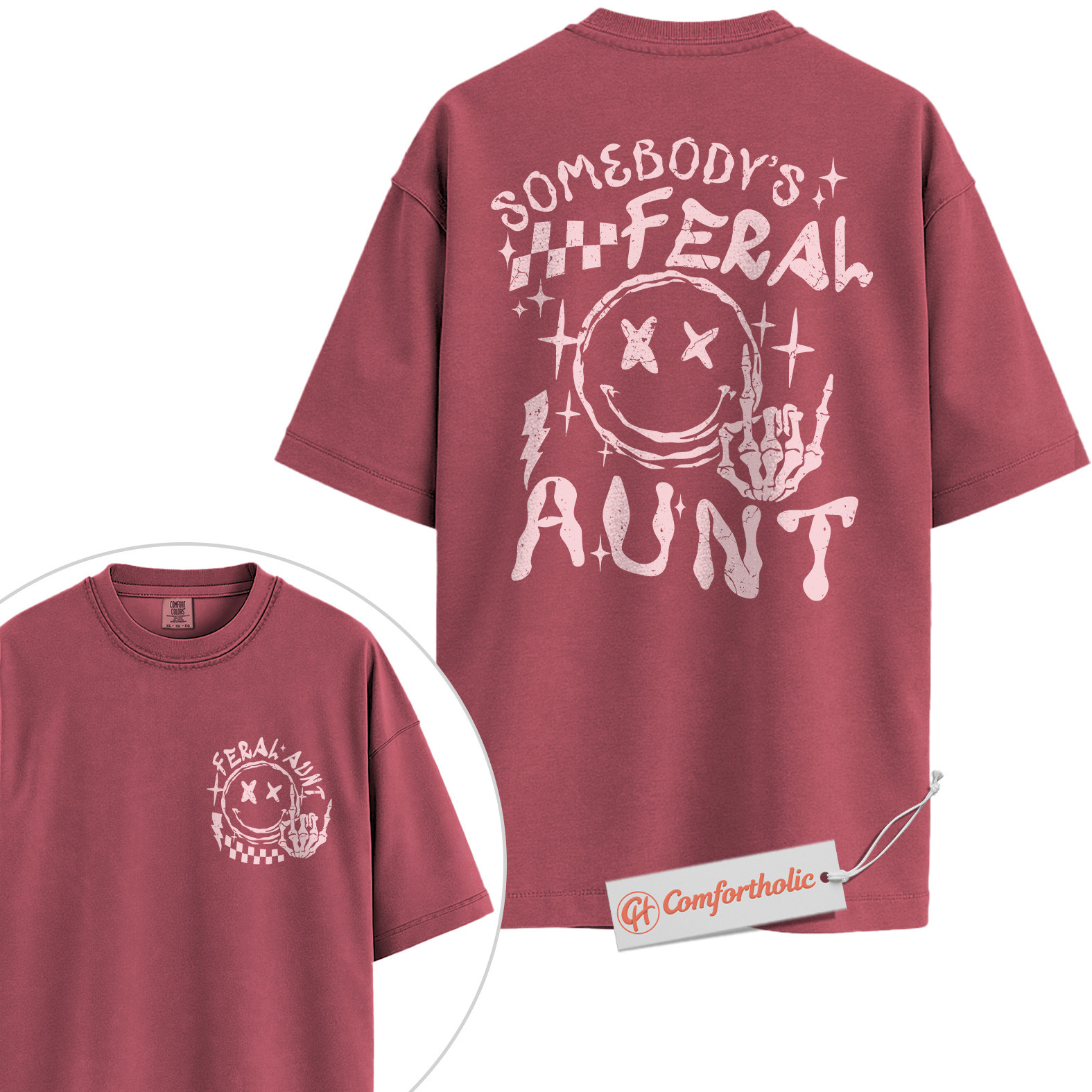 Somebody’s Feral Aunt Shirt, Funny Auntie Shirt, Cool Alternative Family Shirt, Comfort Colors Shirt 2-Sided - Image 18