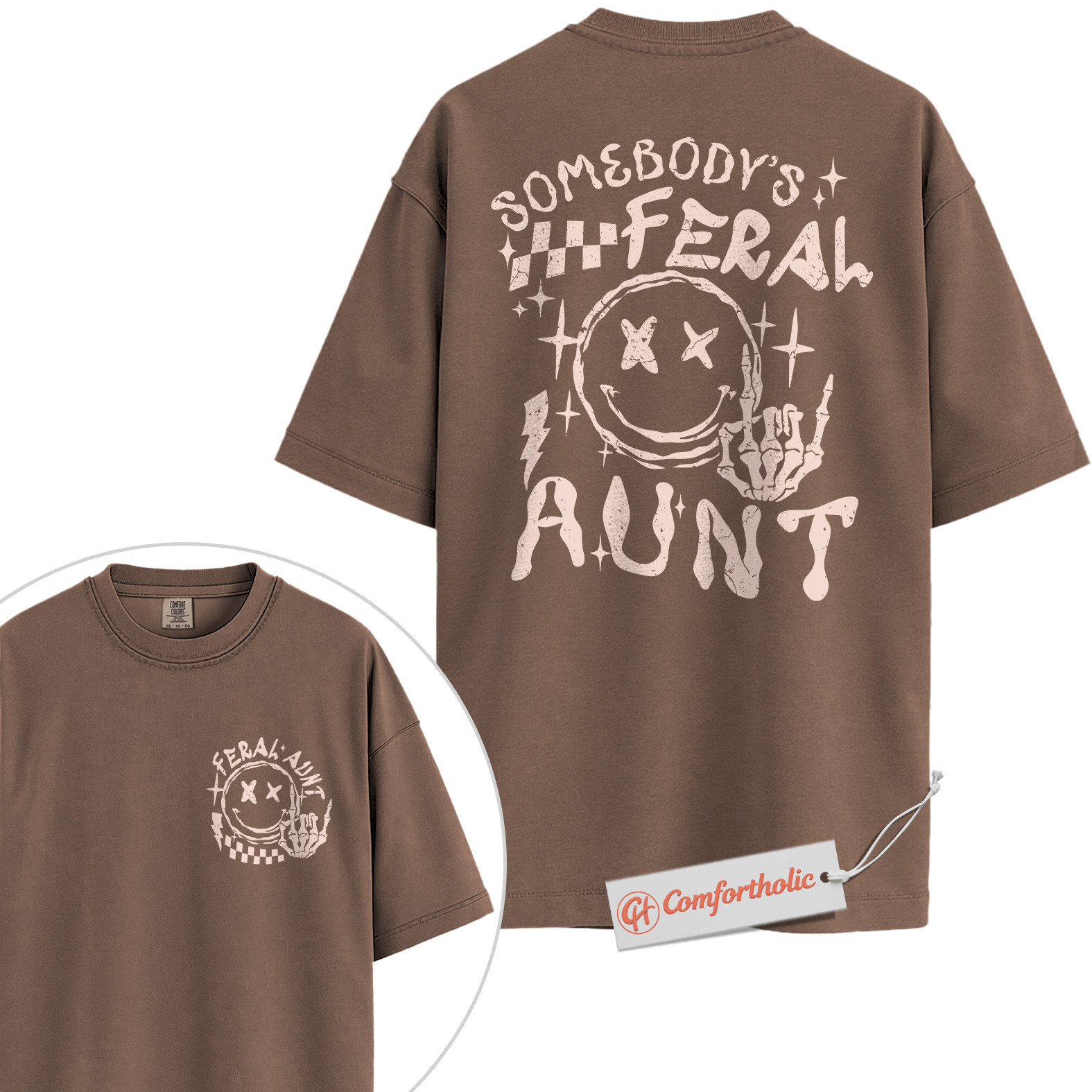Somebody’s Feral Aunt Shirt, Funny Auntie Shirt, Cool Alternative Family Shirt, Comfort Colors Shirt 2-Sided - Image 19