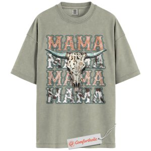 Western Mama Shirt, Cow Skull Boho Mom Shirt, Rustic Country Graphic Shirt, Southern Mama Shirt, Comfort Colors Shirt