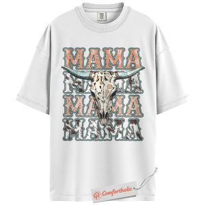 Alternative view of Western Mama Shirt, Cow Skull Boho Mom Shirt, Rustic Country Graphic Shirt, Southern Mama Shirt, Comfort Colors Shirt