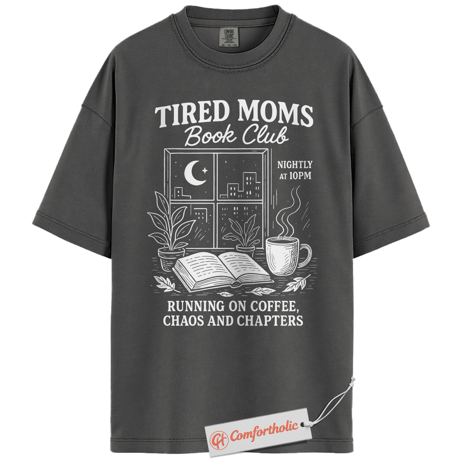 Tired Moms Book Club Shirt, Funny Coffee and Chaos Shirt, Night Owl Reading Mom Shirt, Book Lover Gift for Mothers, Comfort Colors Shirt - Image 3