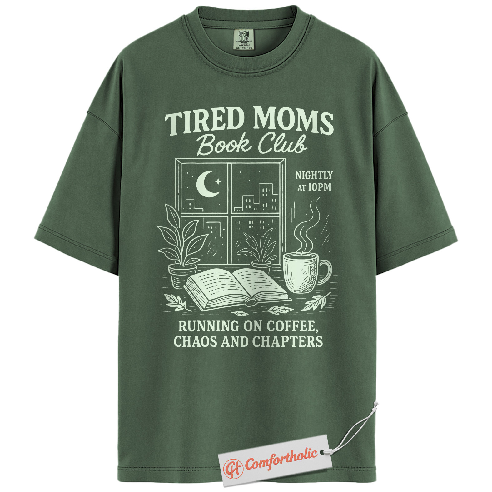 Tired Moms Book Club Shirt, Funny Coffee and Chaos Shirt, Night Owl Reading Mom Shirt, Book Lover Gift for Mothers, Comfort Colors Shirt - Image 5