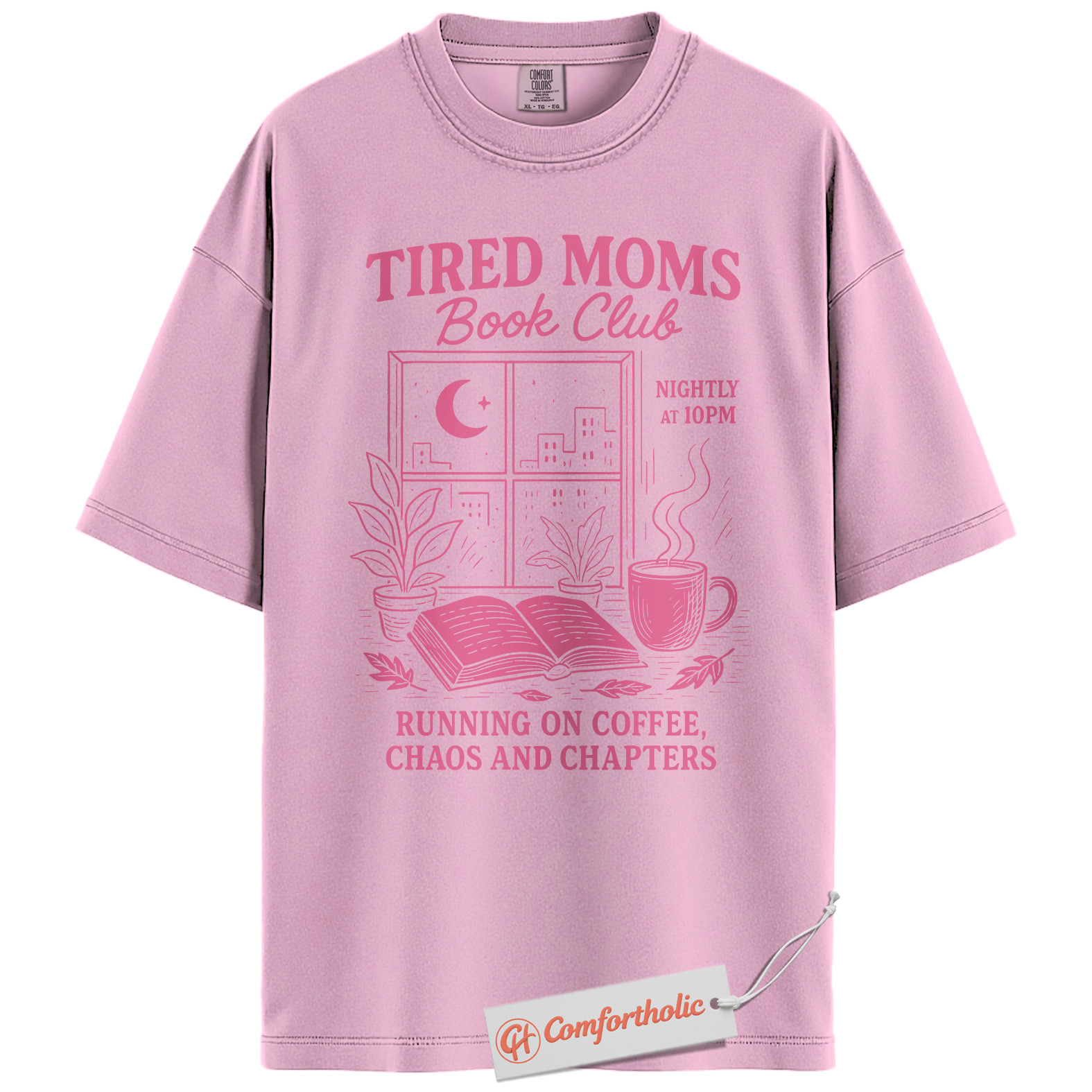 Tired Moms Book Club Shirt, Funny Coffee and Chaos Shirt, Night Owl Reading Mom Shirt, Book Lover Gift for Mothers, Comfort Colors Shirt - Image 8