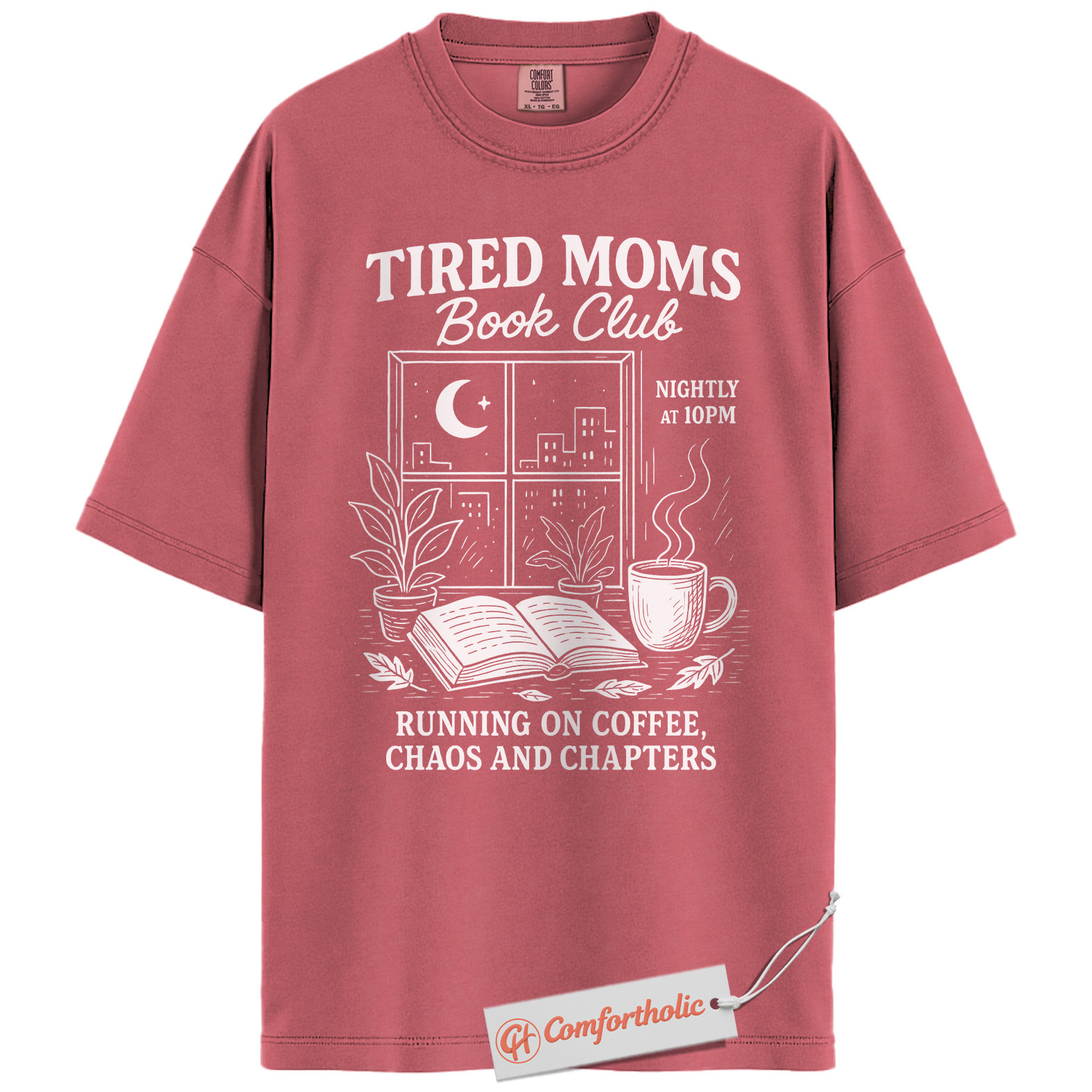 Tired Moms Book Club Shirt, Funny Coffee and Chaos Shirt, Night Owl Reading Mom Shirt, Book Lover Gift for Mothers, Comfort Colors Shirt - Image 9