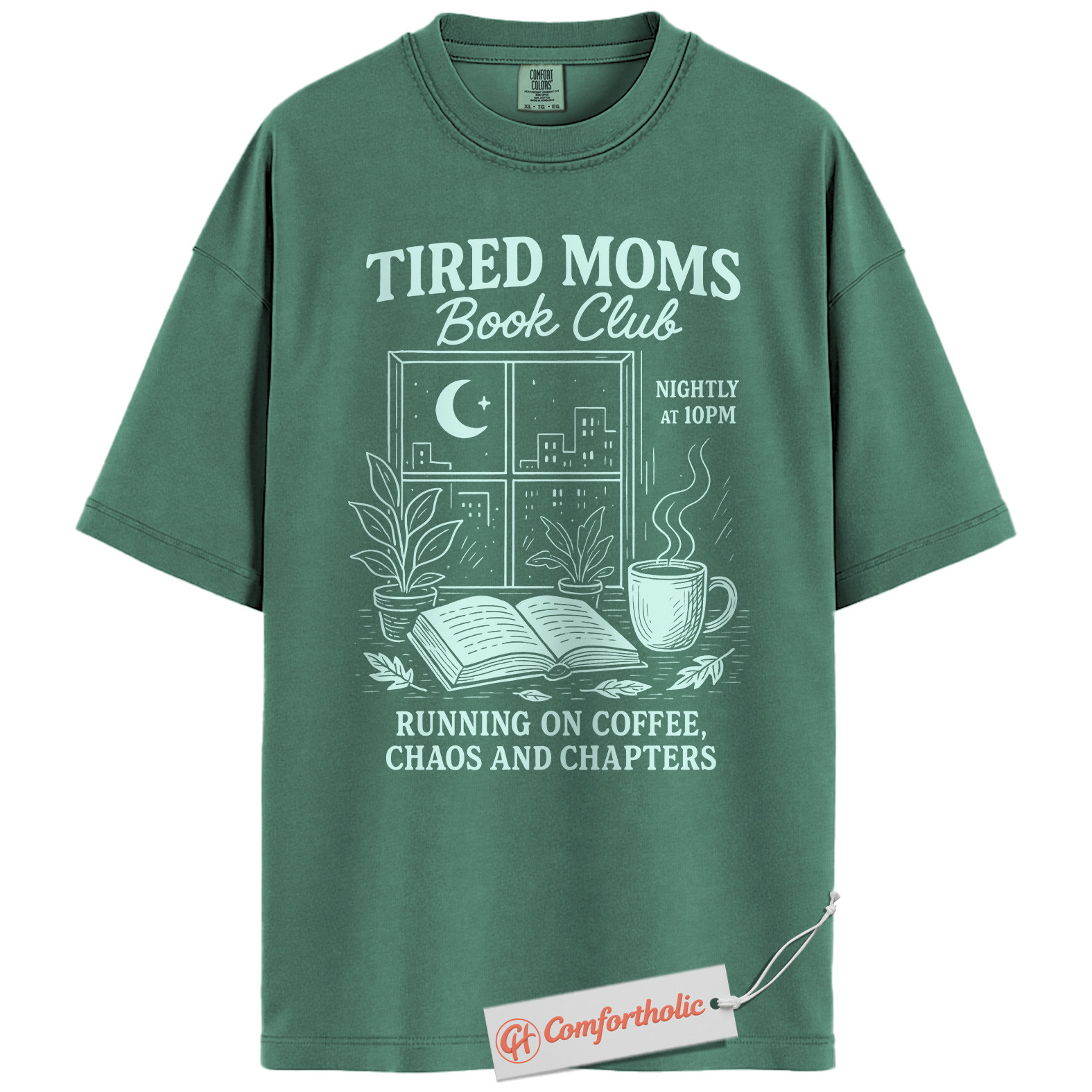 Tired Moms Book Club Shirt, Funny Coffee and Chaos Shirt, Night Owl Reading Mom Shirt, Book Lover Gift for Mothers, Comfort Colors Shirt - Image 10