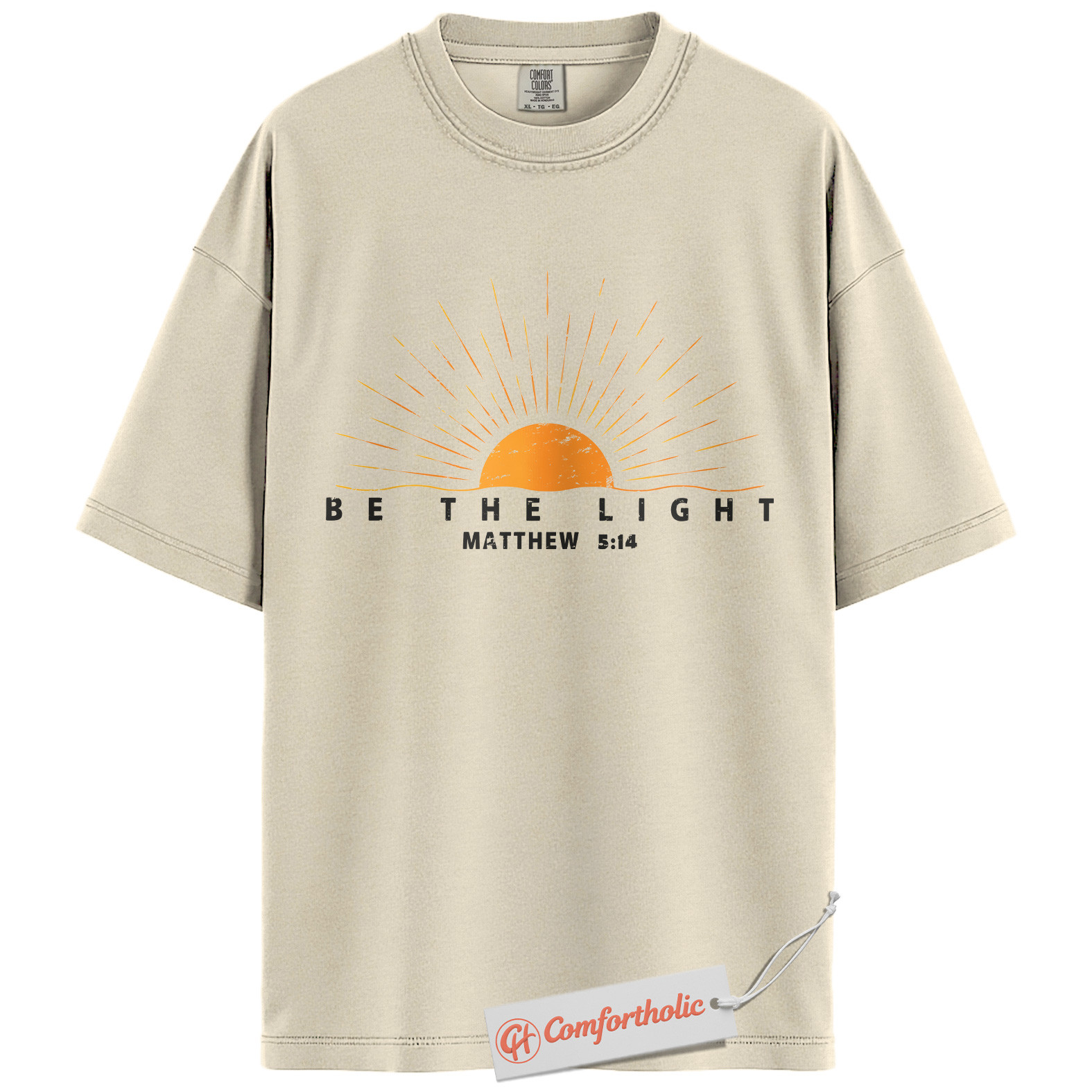 Be the Light Shirt, Matthew 5:14 Bible Verse Shirt, Christian Sunburst Shirt, Inspirational Faith-Based Shirt, Jesus Comfort Colors T-Shirt - Image 4