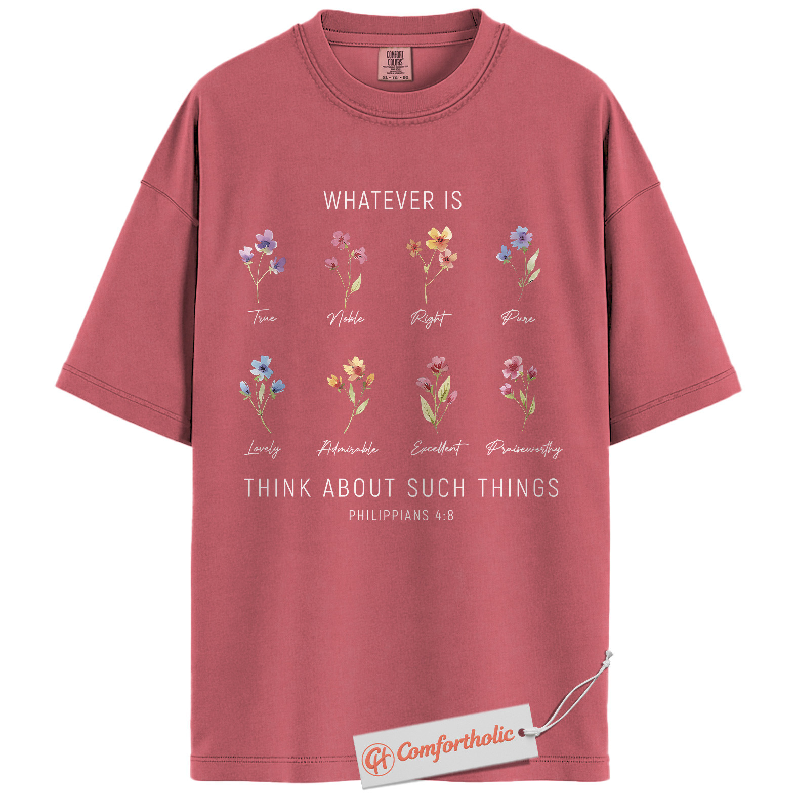 Think About Such Things Shirt, Philippians 4:8 Bible Verse Shirt, Christian Shirt, Floral Faith Shirt, Inspirational Comfort Colors Shirt - Image 9