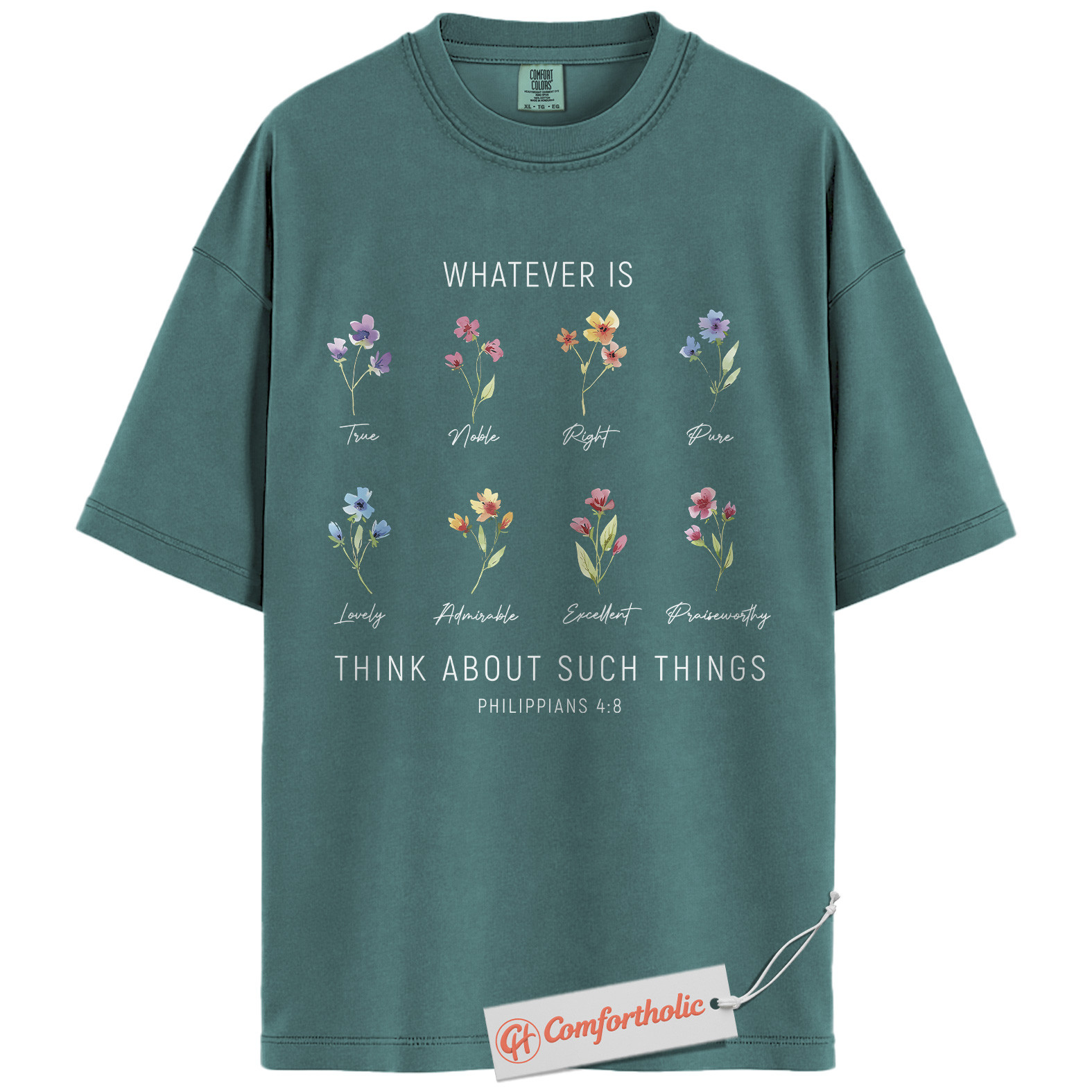 Think About Such Things Shirt, Philippians 4:8 Bible Verse Shirt, Christian Shirt, Floral Faith Shirt, Inspirational Comfort Colors Shirt - Image 11