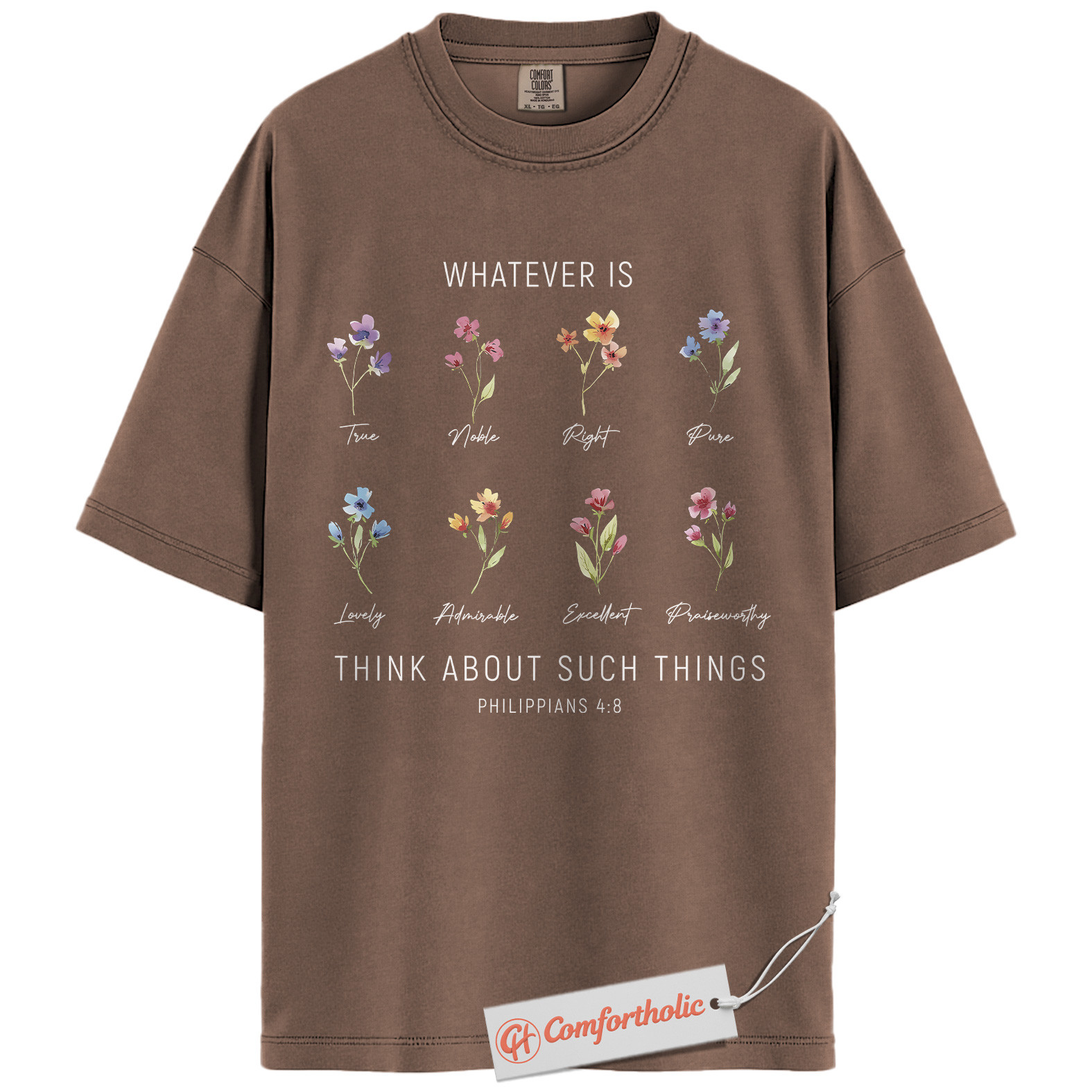 Think About Such Things Shirt, Philippians 4:8 Bible Verse Shirt, Christian Shirt, Floral Faith Shirt, Inspirational Comfort Colors Shirt - Image 19