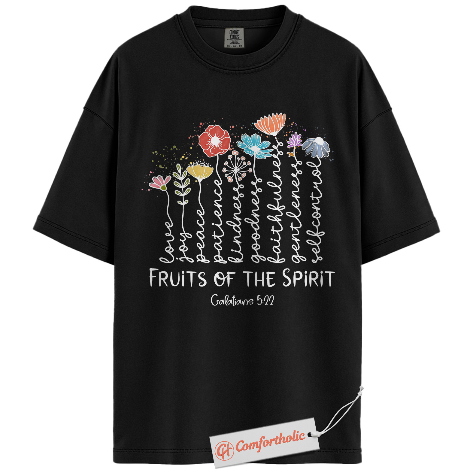 Fruits of the Spirit Shirt, Galatians 5:22 Bible Verse Shirt, Christian Shirt, Floral Faith Shirt, Inspirational Comfort Colors T-Shirt - Image 3