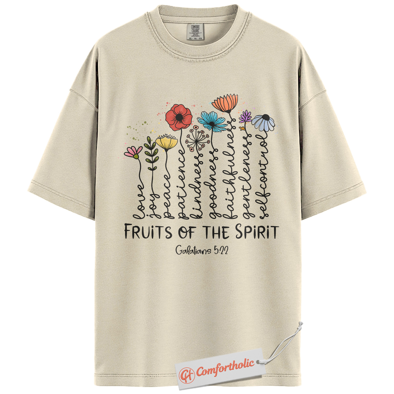 Fruits of the Spirit Shirt, Galatians 5:22 Bible Verse Shirt, Christian Shirt, Floral Faith Shirt, Inspirational Comfort Colors T-Shirt - Image 5