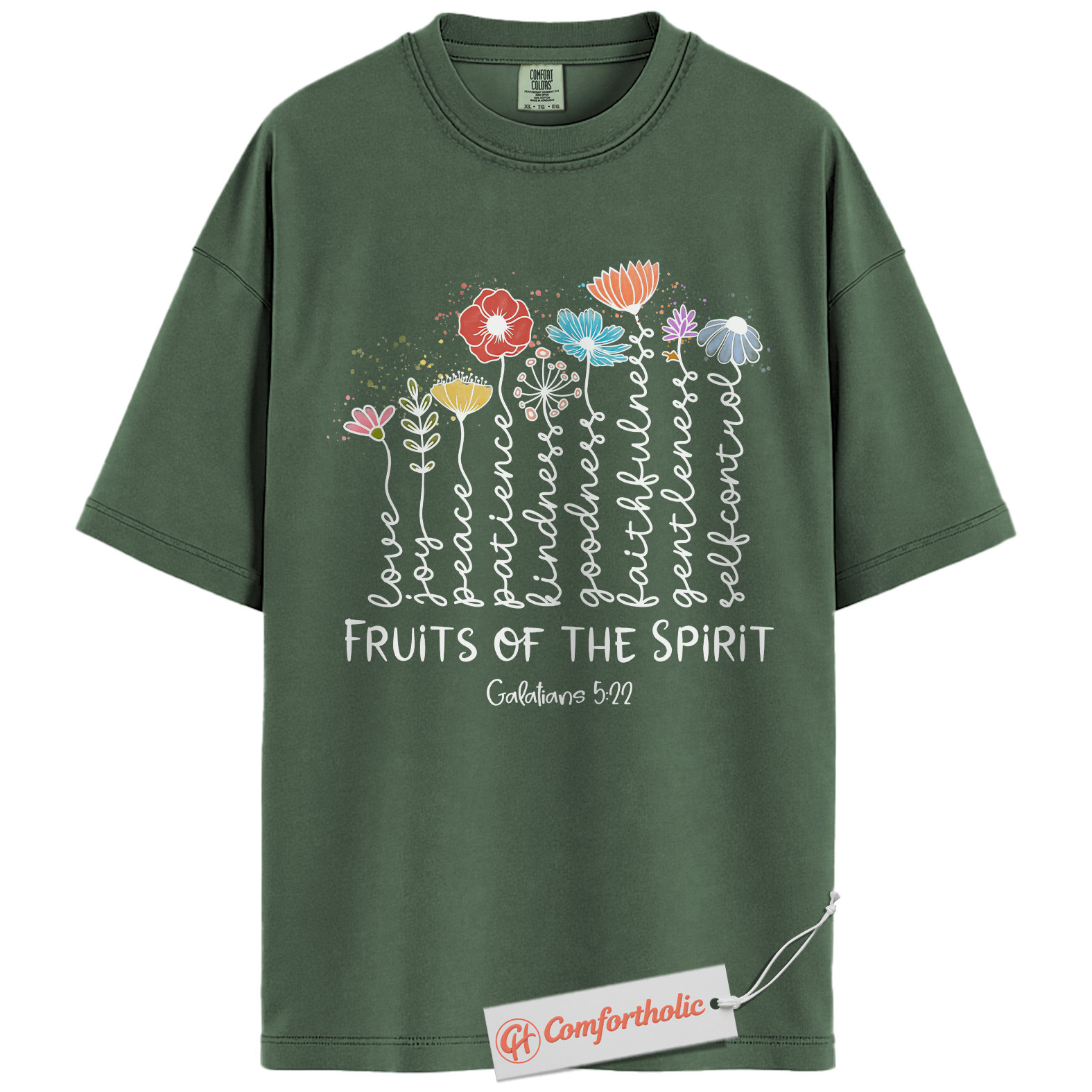 Fruits of the Spirit Shirt, Galatians 5:22 Bible Verse Shirt, Christian Shirt, Floral Faith Shirt, Inspirational Comfort Colors T-Shirt - Image 6