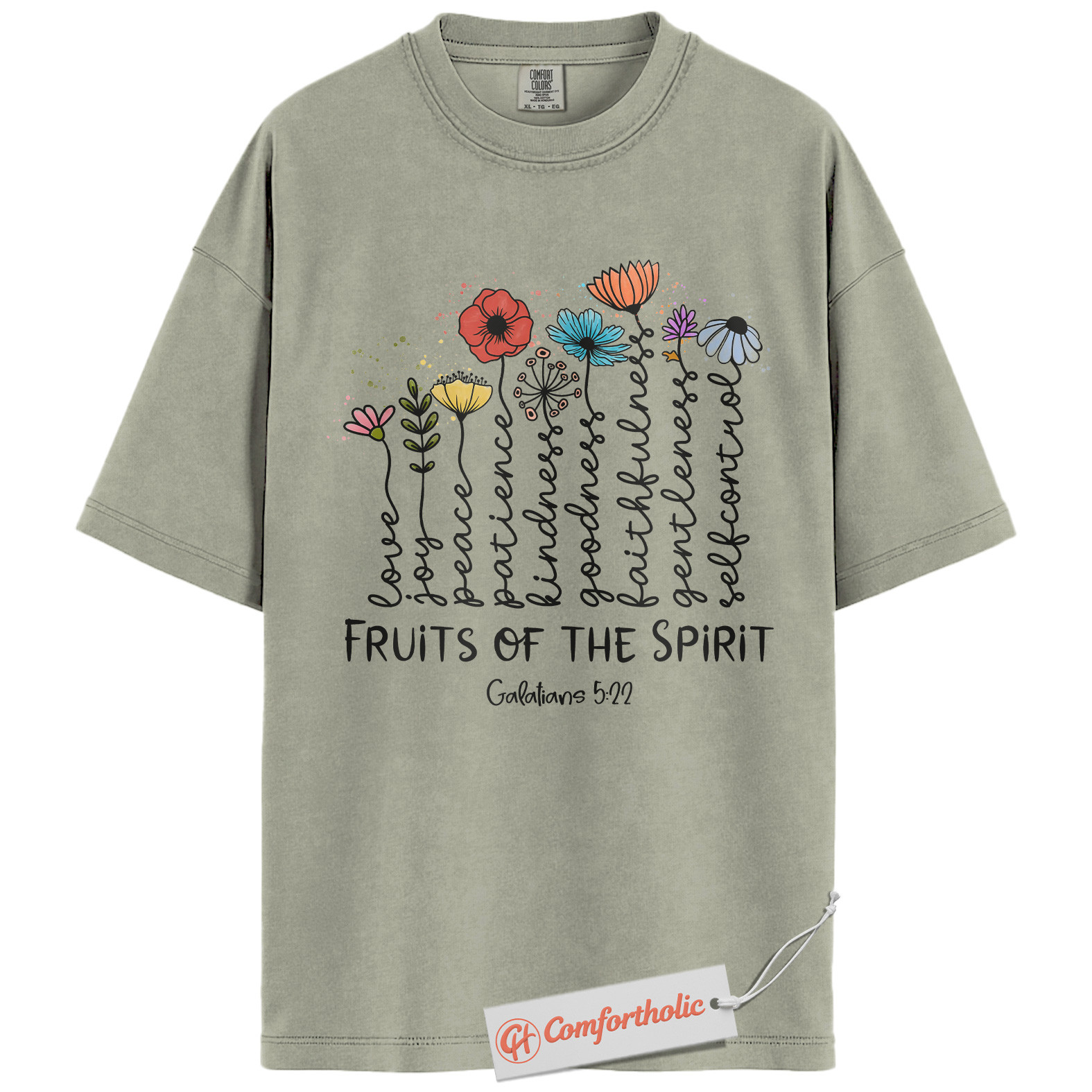 Fruits of the Spirit Shirt, Galatians 5:22 Bible Verse Shirt, Christian Shirt, Floral Faith Shirt, Inspirational Comfort Colors T-Shirt
