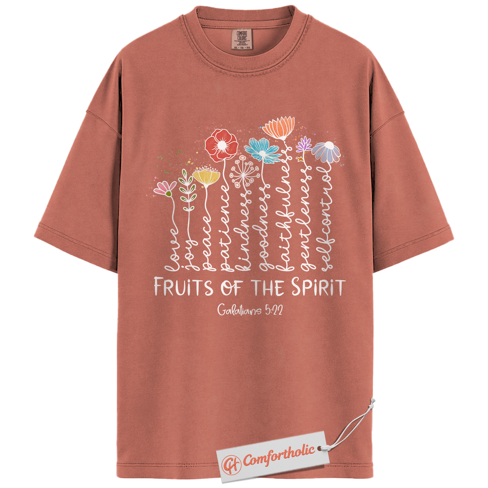 Fruits of the Spirit Shirt, Galatians 5:22 Bible Verse Shirt, Christian Shirt, Floral Faith Shirt, Inspirational Comfort Colors T-Shirt - Image 7