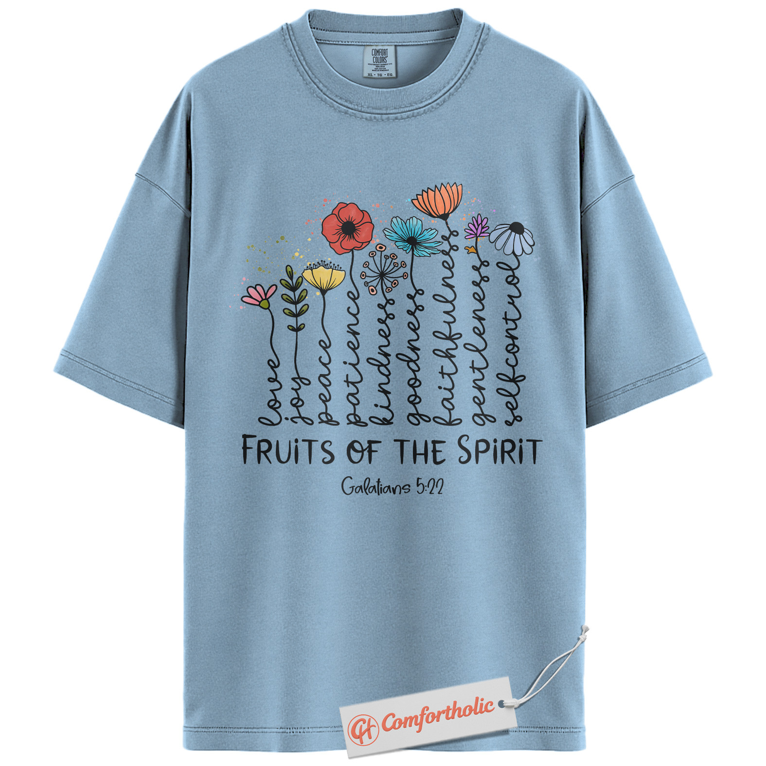 Fruits of the Spirit Shirt, Galatians 5:22 Bible Verse Shirt, Christian Shirt, Floral Faith Shirt, Inspirational Comfort Colors T-Shirt - Image 14