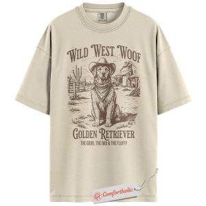 Golden Retriever Shirt, Western Cowboy Dog T-Shirt, Funny Wild West Woof Tee, Country Pet Comfort Colors Shirt