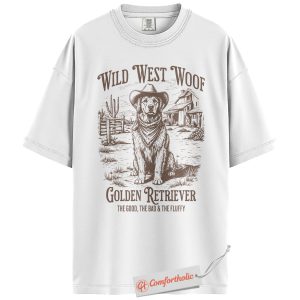 Alternative view of Golden Retriever Shirt, Western Cowboy Dog T-Shirt, Funny Wild West Woof Tee, Country Pet Comfort Colors Shirt