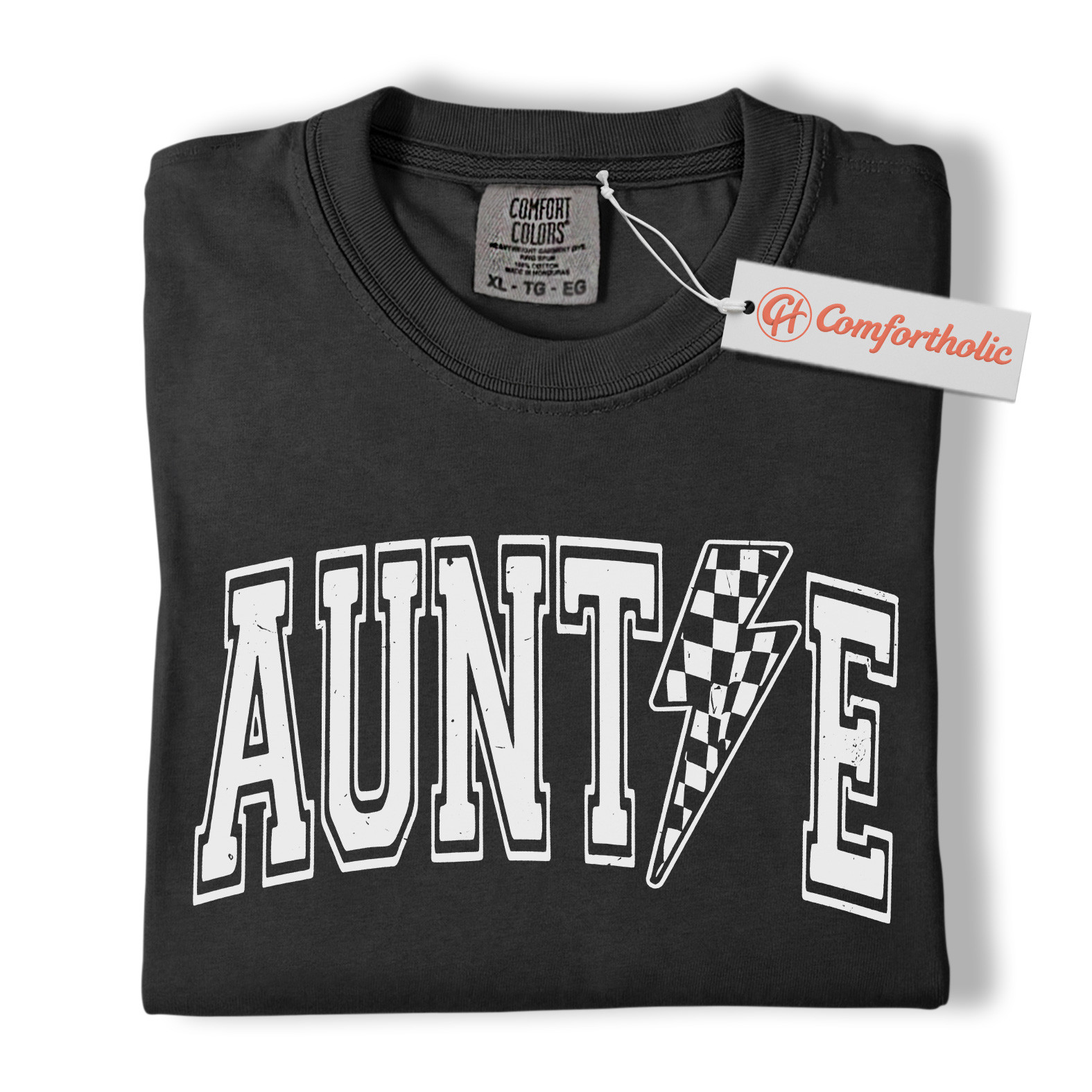 Auntie Shirt, Lightning Bolt Graphic Tee, Cool Checker Print Aunt T-Shirt, Trendy Comfort Colors Shirt - Image 3